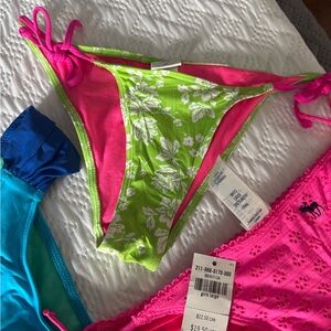 Abercrombie & Fitch Blue and Green Striped Bikini Bottom